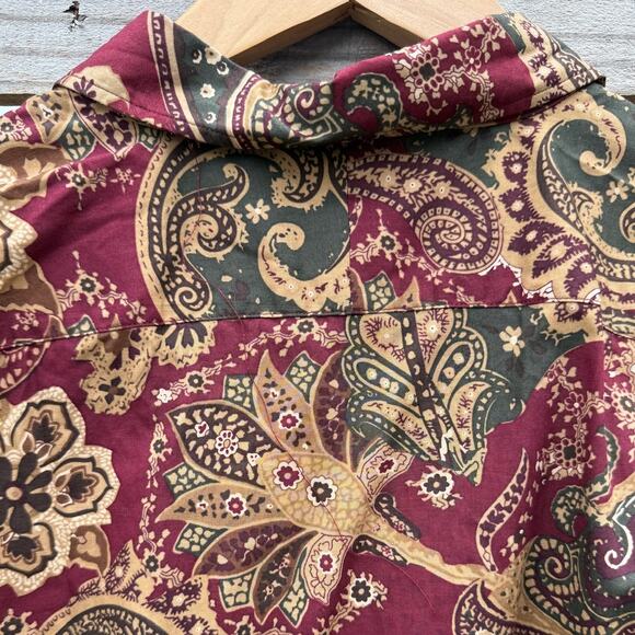 Chaps No Iron Button Up Shirt Womens XL Red Paisley Long Sleeve Cotton - Picture 4 of 5